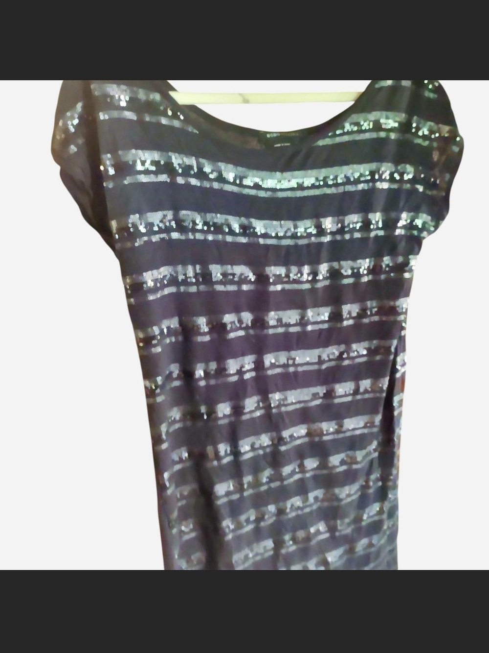 Striped Sequin Accent Women’s Top/Dress - Black/Silver